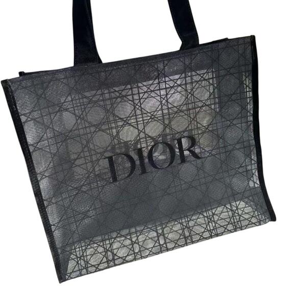 Christian Dior Mesh Tote Bag Novelty Black See through CD Authentic New - Picture 1 of 11